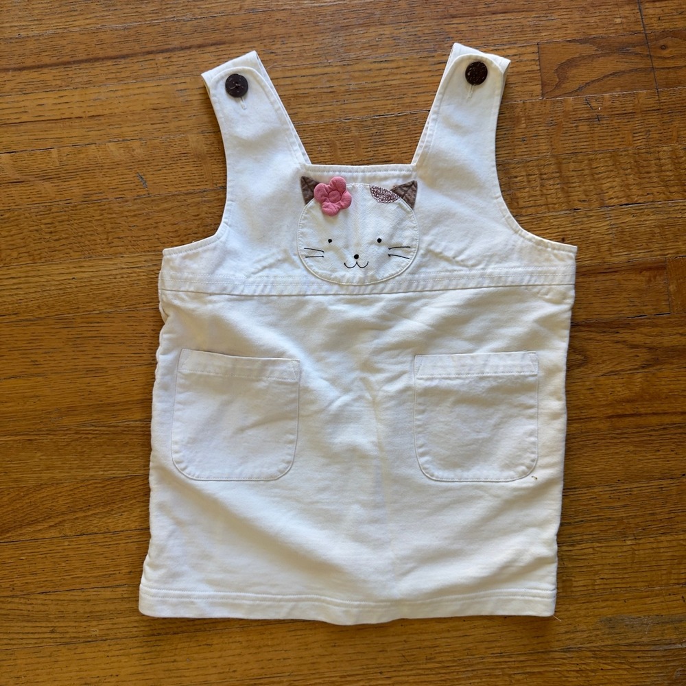 Hikosen Cara Kids White‎ Cat Applique Overall Dress Size 100